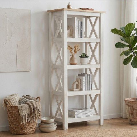 Estante de Livros 4 Prateleiras Madeira Maciça Branco 138x62cm Vanilla Yescasa