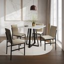 Ver imagem 1 de Conjunto de Jantar Mesa Mônaco 90cm Tampo Branco com 4 Cadeiras Estofadas Bege