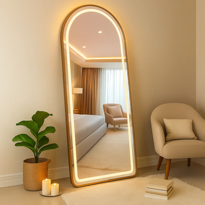Espelho Jateado com Led Grande Corpo Inteiro com Moldura com Suporte de Chão 170x70cm Luxo Bronze