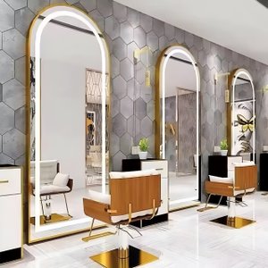 Espelho Jateado com Led Grande Corpo Inteiro com Moldura com Suporte de Chão 170x70cm Luxo Bronze