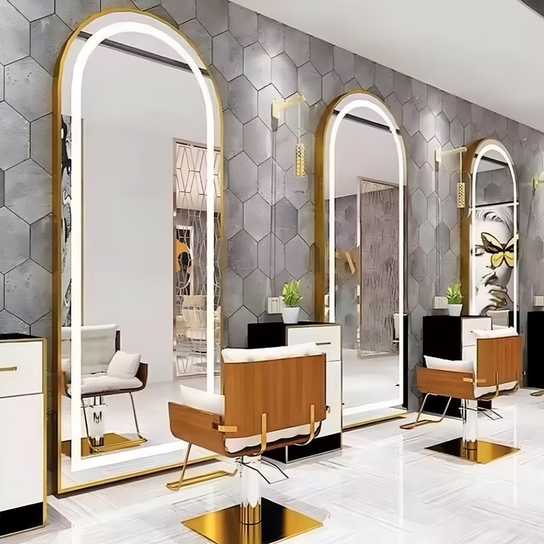 Espelho Jateado com Led Grande Corpo Inteiro com Moldura com Suporte de Chão 170x70cm Luxo Bronze