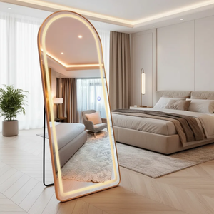 Espelho Jateado com Led Grande Corpo Inteiro com Moldura com Suporte de Chão 170x70cm Luxo Bronze