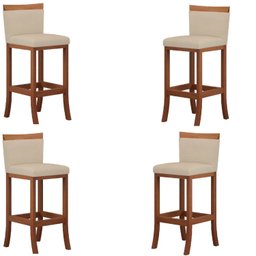 Conjunto 4 Banquetas Alta em Madeira Maciça Paris CCS Interiores Marrom/Bege - 1 Conjunto 4 Banquetas Alta em Madeira Maciça Paris CCS Interiores Marrom/Bege - 1
