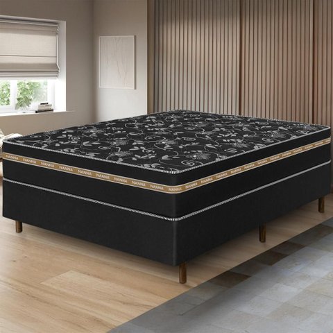Cama Box Preta + Colchão Casal Ortho Suport Ortopédico Espuma D33 Pillow Paparazzi 138x188x65cm