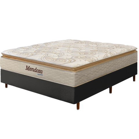 Cama Box Preta + Colchão Casal Mendoza Molas Ensacadas Pillow Top 138x188x71cm - Extra Macio