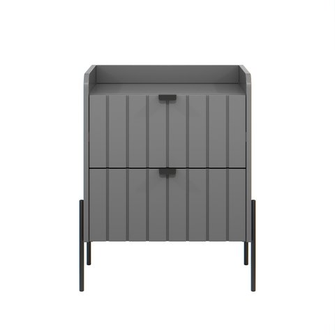 Mesa de Cabeceira Moderna Gavetas Madeira Mdf Moriah 45cm Cinza Pés e Puxadores Industrial Preto