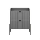 Ver imagem 1 de Mesa de Cabeceira Moderna Gavetas Madeira Mdf Moriah 45cm Cinza Pés e Puxadores Industrial Preto