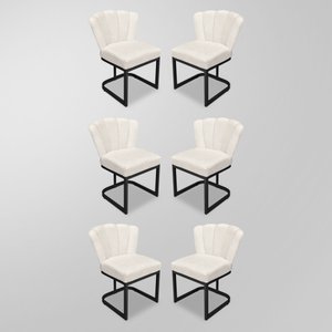 Kit 06 Cadeira Flor Mesa de Jantar Linho - Base Ferro Preto - Bege