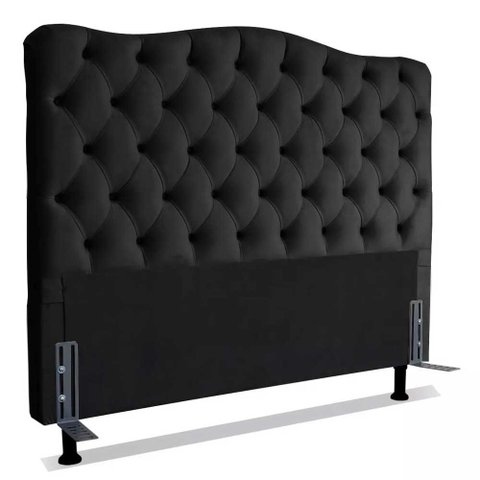 Cabeceira Cama Queen Size Box Casal Estofada 1,6 m Realeza:Corino Preto