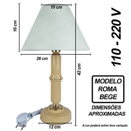 Abajur Clássico Roma Quarto Sala Luminária Decoração – Bege Cúpula Branca - 2