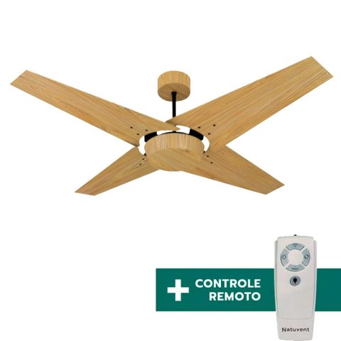 Ventilador de Teto Com Controle Remoto Natuvent Callis No Light 4 Pás Madeira Freijó 220v