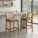 Ver imagem 6 de Kit 2 Banquetas Alta com Encosto Marcela Madeira Maciça Tauari Corino Kaki Natuem