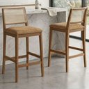 Ver imagem 2 de Kit 2 Banquetas Alta com Encosto Marcela Madeira Maciça Tauari Corino Kaki Natuem