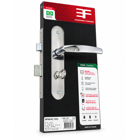 Fechadura 3F Banheiro 718B/112 Cromada Inox Cromado - Inox