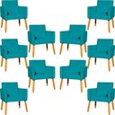 Ver imagem 1 de Kit 10 Poltronas Decorativa para Sala Nina Pé Palito 30cm Castanho Azul-turquesa Suede
