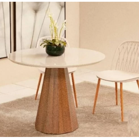 Mesa de Jantar Base Mel Oitavada 100cm Vidro Off White ****somente a Mesa****