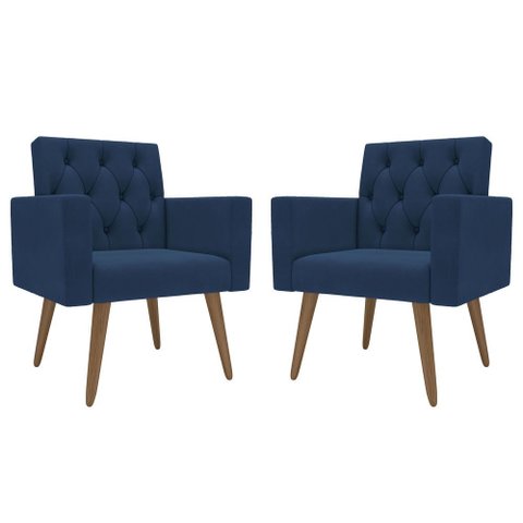 Kit 2 Poltronas para Sala Escritório Recepção Sala de Espera Thais Suede Azul
