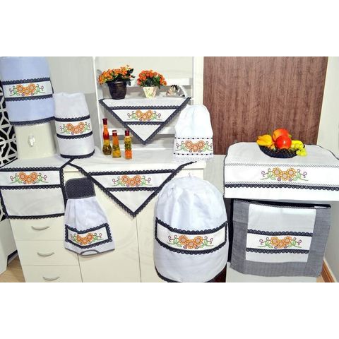 Jogo de Cozinha Ponto Cruz - Girassol Arte & Tear Jogo Cozinha 10 pçs pra Fogão 4 Bocas