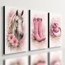 Kit 3 Quadro Decorativo Cavalo Cowboy Menina Rosa Moderno Qualidade Premium 40x28cm - 1