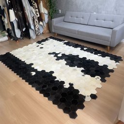 Tapete de Couro Preto e Branco 200x250 Placas Hexagonal 12cm - 1