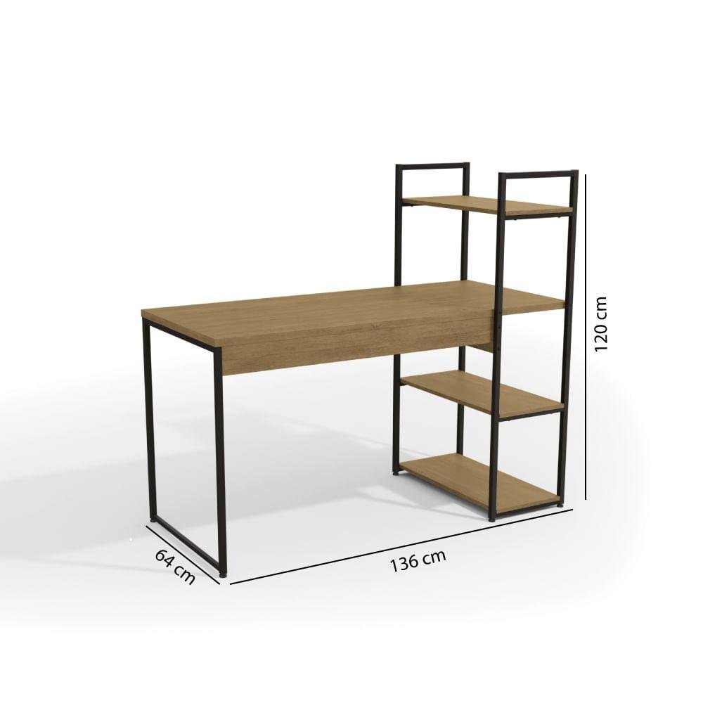 Kit Quarto Industrial com Mesa Estante/Nicho e Mesa de Cabeceira - Freijó/Preto - 6