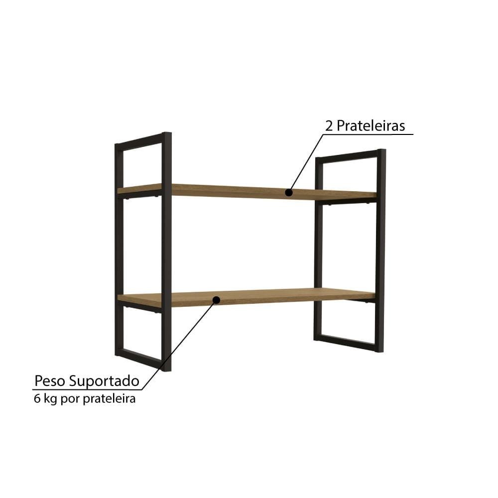 Kit Quarto Industrial com Mesa Estante/Nicho e Mesa de Cabeceira - Freijó/Preto - 4
