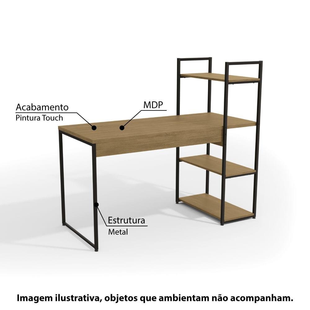 Kit Quarto Industrial com Mesa Estante/Nicho e Mesa de Cabeceira - Freijó/Preto - 2