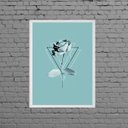 Ver imagem 1 de Quadro Flor Rosa Azul Tiffany Geométrico 45x34cm - com vidro:Madeira branca