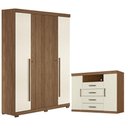 Ver imagem 1 de Guarda Roupa Casal Ripado 4 Portas Buriti com Pés e Cômoda Havana Master Jatobá Areia Acetinado - Sa