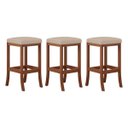 Ver imagem 1 de Kit 3 Banquetas Média Estofada Barcelona 38x64cm Bancada Madeira Maciça Castanho Suede Bege - CCS