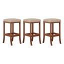 Ver imagem 1 de Kit 3 Banquetas Média Estofada Barcelona 38x64Cm Bancada Madeira Maciça Castanho Suede Bege - CCS