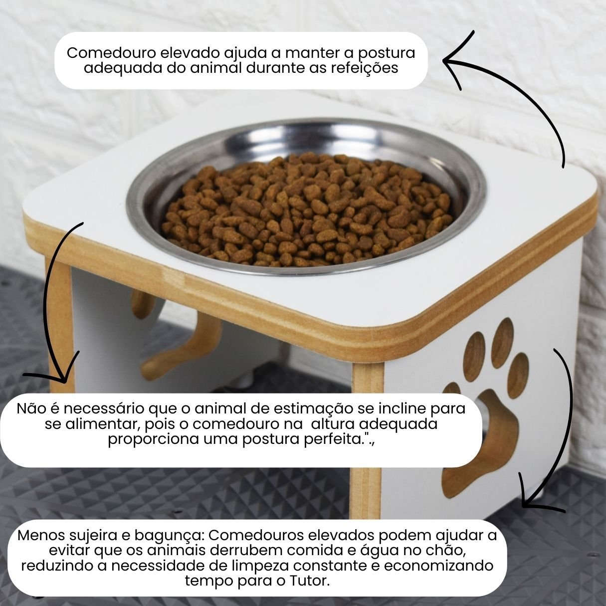 Comedouro Elevado Pet Cachorro Mdf Linha Básica - Branco - 3