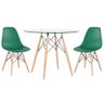 KIT - Mesa Eames com tampo de vidro 90 cm + 2 cadeiras Eiffel DSW Verde escuro - 1