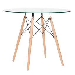 KIT - Mesa Eames com tampo de vidro 90 cm + 2 cadeiras Eiffel DSW Verde escuro - 2