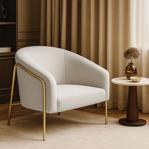 Poltrona Sala Industrial Alta Dourado Stella Bouclê Cinza D03 - D’Rossi
