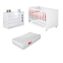 Ver imagem 1 de Berço Mini Cama Americano C/ Colchão + Cômoda Sapateira Aquarela Mdf Branco para Quarto Infantil