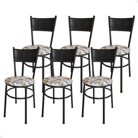 Conjunto 6 Cadeiras Pretas para Cozinha Viena Cor:floral Orquídea