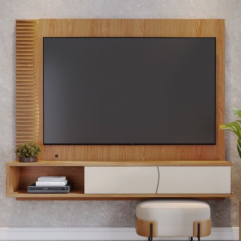 Painel Home Suspenso Egeu para Sala de Tv até 65 Polegadas Freijó Off White Matte Colibri