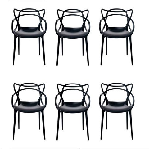 Conjunto com 6 Cadeiras Allegra Preta Polipropileno