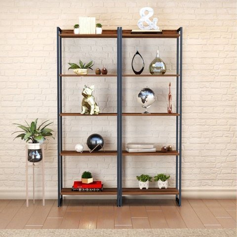 Kit 2 Estantes para Livros Altas Industrial Aço 5 Prateleiras 120CMX187CM Active Yescasa