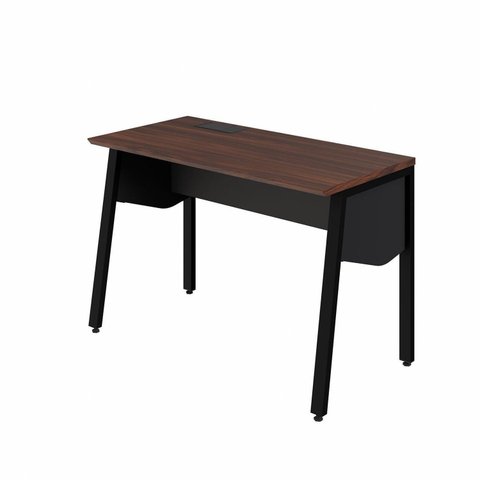 Plataforma de Trabalho Individual 120cm Industrial Tampo Chanfrado com Caixa de Tomadas Executive Louro Preto Marrom