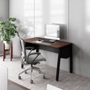 Ver imagem 2 de Plataforma de Trabalho Individual 120cm Industrial Tampo Chanfrado com Caixa de Tomadas Executive Louro Preto Marrom