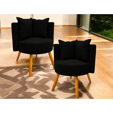 Kit 2 Poltronas Isah – Decorativas e Estofadas de Luxo - Preto