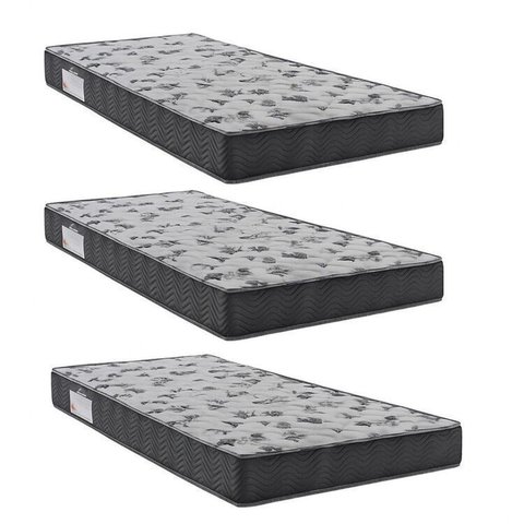 Kit 3 Colchões Solteiro Ortobom D33 Iso 100 88x188x18 Grafite/branco