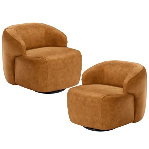 Kit 02 Poltronas Decorativas Giratória Orgânica Sala Living Barolo L06 Couríssimo Whisky - Lyam Deco