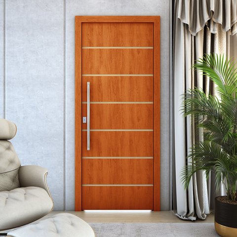 Kit 2 Portas de Madeira Frisada U.v 210cm X 90cm - R50vl:mogno