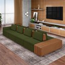 Ver imagem 1 de Sofá Ilha com Encosto e Almofadas Móveis Olimpo 505cm Modulado Linho/pu Verde/caramelo G45 - Gran Be