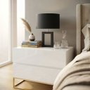 Ver imagem 3 de Kit Mesas de Cabeceira Moderna Eros 60cm MDF 2 Gavetas Espaçosas Estilo Industrial Pé Metal Dourado