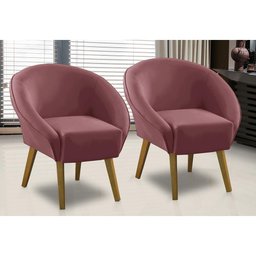 Kit 2 Poltronas Para Sala Decorativa Milena Veludo Rosê Adonai Estofados - 1
