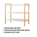 Ver imagem 2 de Sapateira Industrial Multiuso 3 Prateleiras para Sala Hall de Entrada Julia - Jm3 Móveis:branco/dour